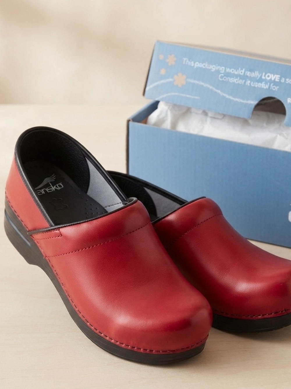 Dansko Professional Mules - Red Leather Clogs Size 37 (6.5-7) with Box